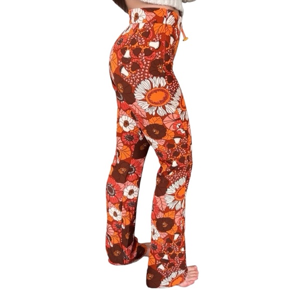 Zara BLOGGERS FAVORITE! 70’s Retro Orange Floral Print High Waist Pant Leggings - Picture 7 of 13